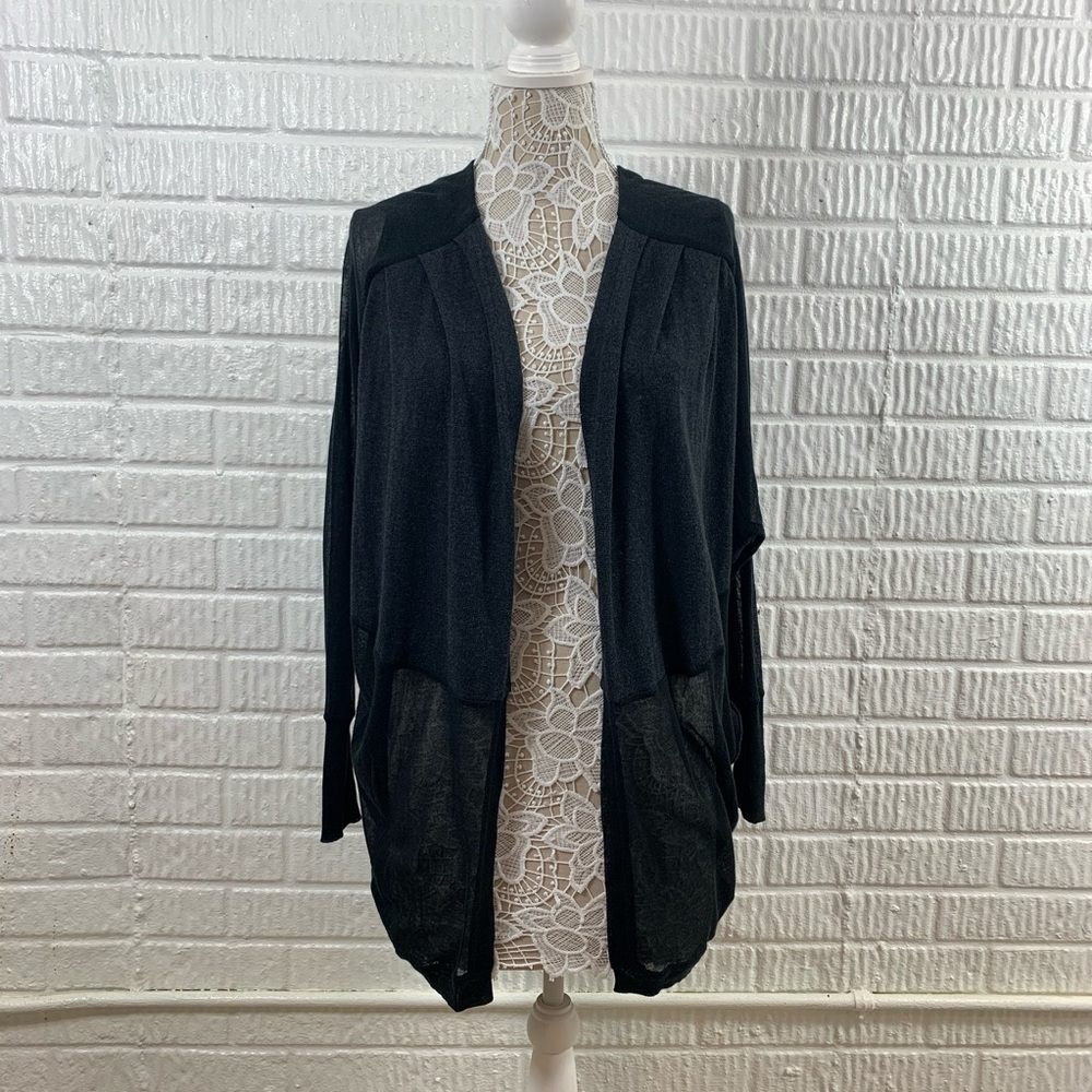 Anthropologie‎ Angel of the North Sheer Panel Cardigan Black Small Open Front